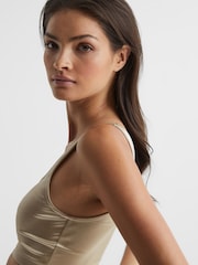 Reiss Gold Zuri Metallic Square Neck Crop Top - Image 6 of 7