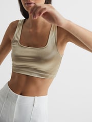 Reiss Gold Zuri Metallic Square Neck Crop Top - Image 7 of 7
