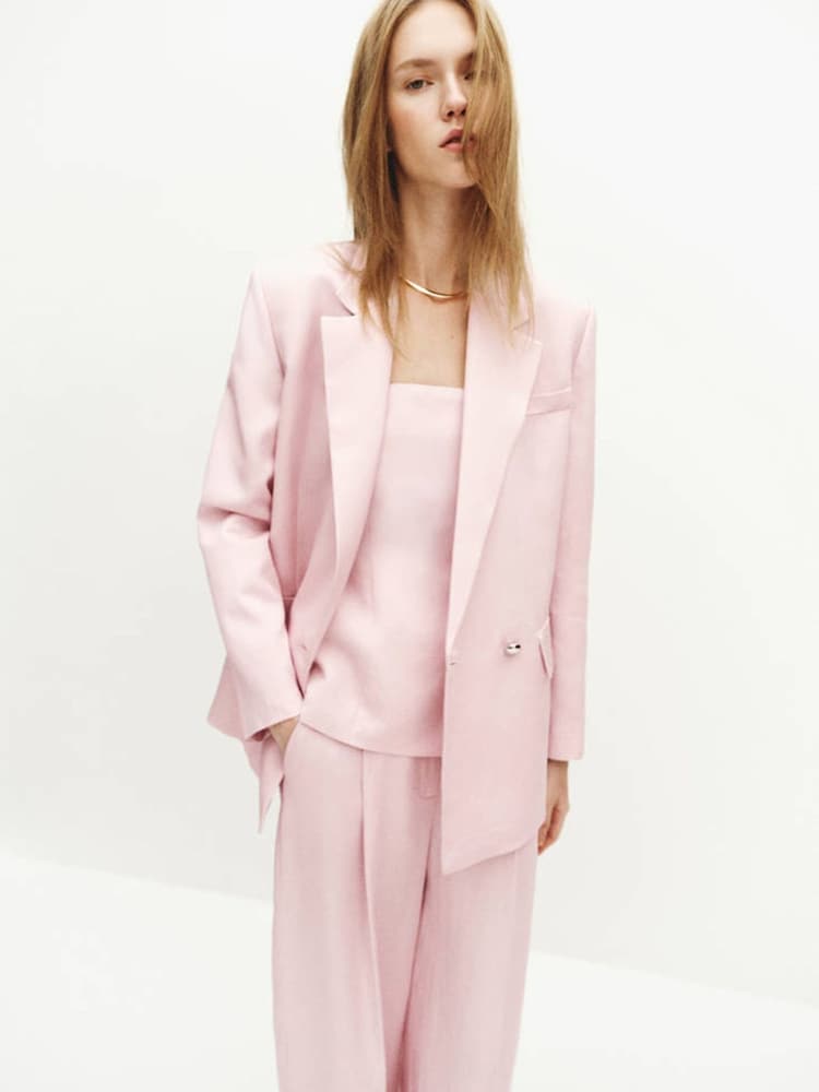 Mango Pink Linen Blend Blazer - Image 1 of 7