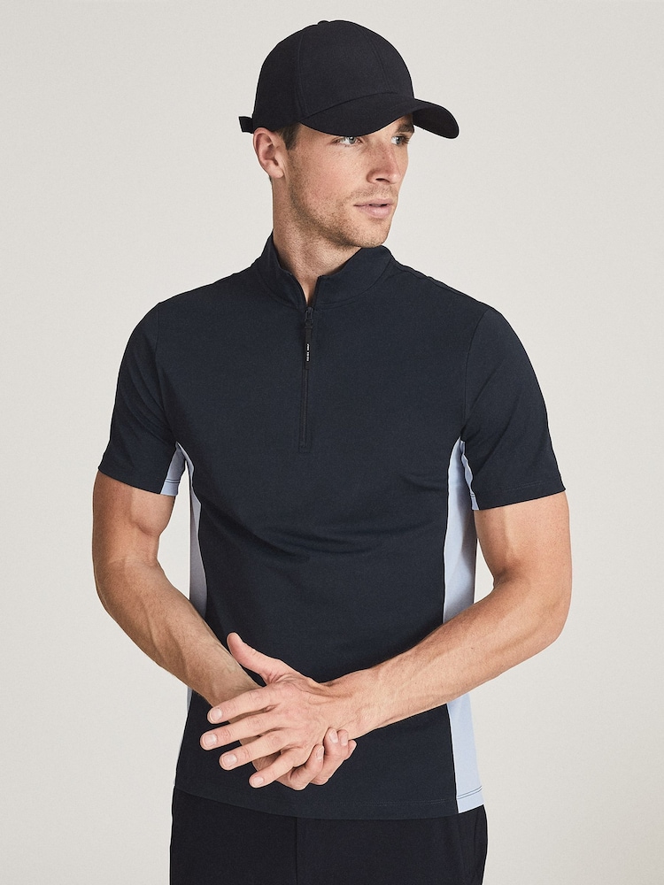 Reiss Blue White Wingfoot Funnel Zip Neck Top - Image 1 of 6 Reiss Blue White Wingfoot Funnel Zip Neck Top - Image 1 of 6