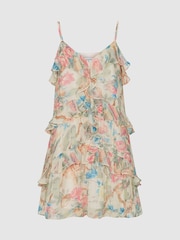 Reiss Ida Floral Print Chiffon Mini Dress - Image 2 of 4