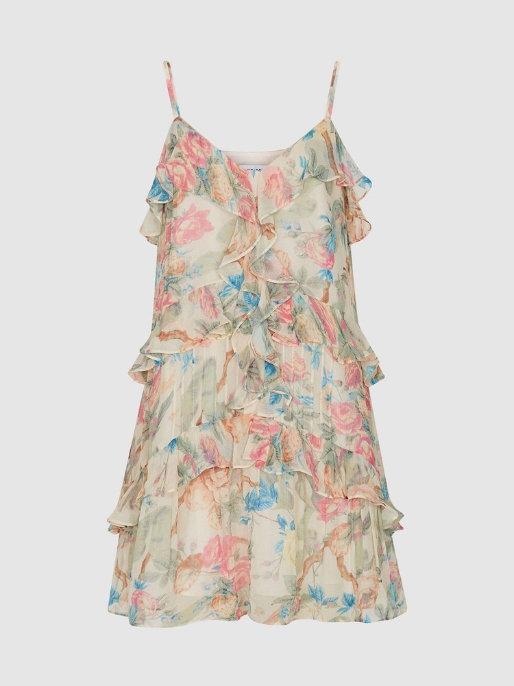 Reiss Ida Floral Print Chiffon Mini Dress - Image 2 of 4