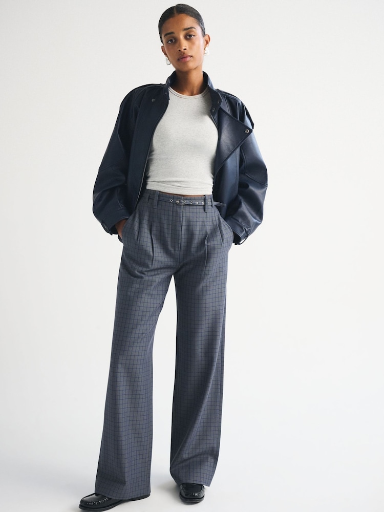 Abercrombie & Fitch Grey Sloane Check Belt Trousers - Image 1 of 5