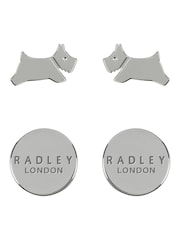 Radley Ladies Silver Tone Leaping Dog Twin Pack Stud Earrings - Image 1 of 4