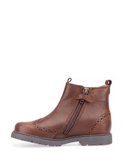 Start-Rite Chelsea Brown Leather Zip-Up Brogue Boots Standard Fit - Image 3 of 7