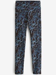 Black Blue Wave Print Next Active Sports Running Technical Leggings - Image 1 of 1