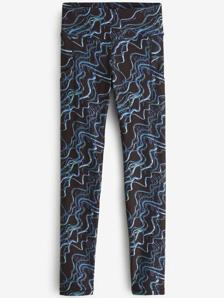 Black Blue Wave Print Next Active Sports Running Technical Leggings - Image 1 of 1
