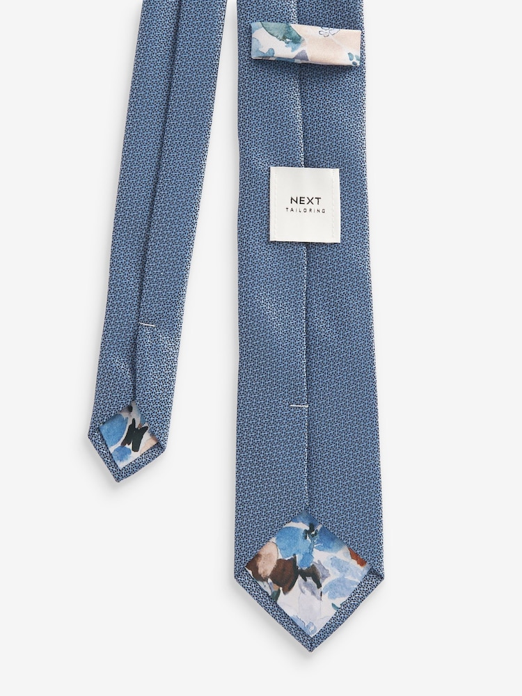 Blue Slim Textured Tie And Clip Set - Image 2 of 3