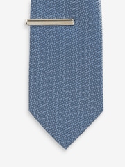 Blue Slim Textured Tie And Clip Set - Image 3 of 3