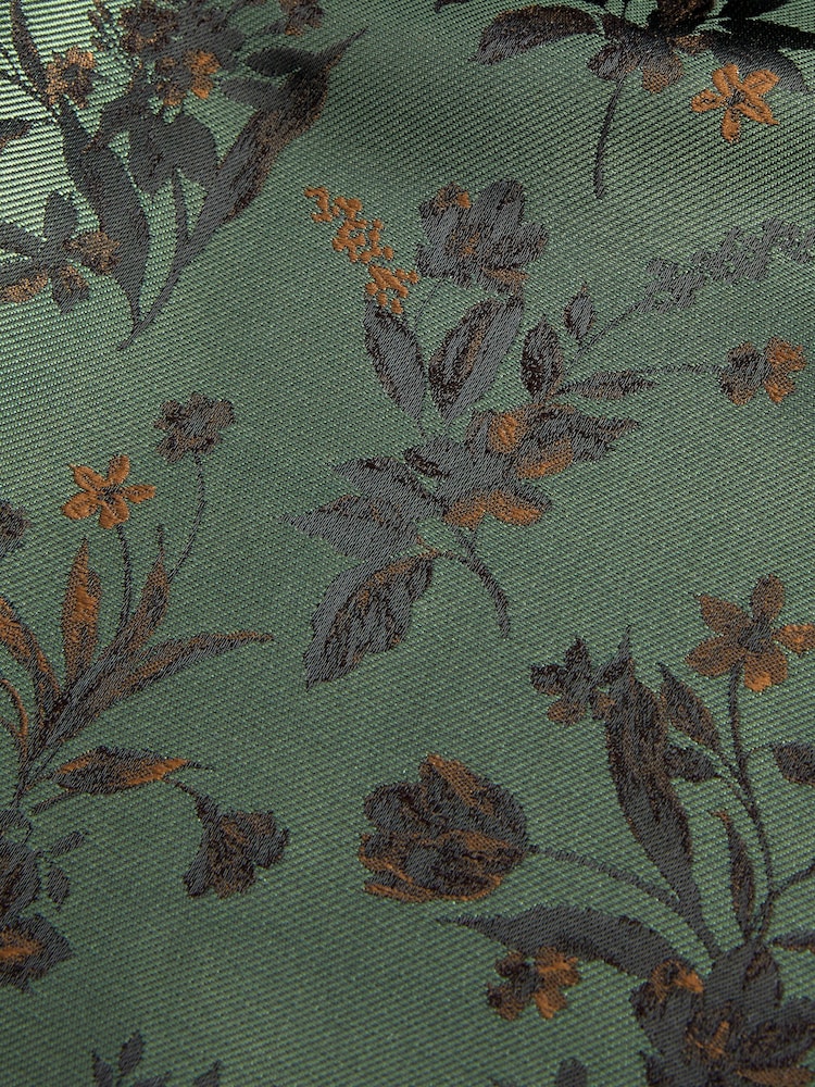 Yellow Gold/Green Floral Slim Tie And Pocket Square Set - Image 4 of 4
