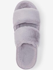 Grey Recycled Faux Fur Two Band Slider Slippers - Image 4 of 4