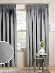 Grey Charcoal Matte Velvet Pencil Pleat Blackout/Thermal Curtains - Image 1 of 7