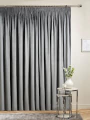 Grey Charcoal Matte Velvet Pencil Pleat Blackout/Thermal Curtains - Image 3 of 7