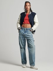Superdry Blue White College Varsity Bomber Jacket - Image 3 of 7