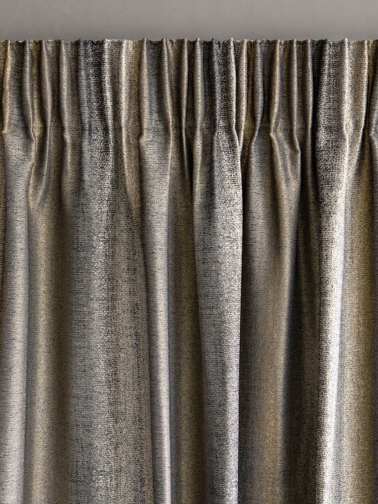 Black/Bronze Metallic Stripe Pencil Pleat Lined Curtains - Image 1 of 4 Black/Bronze Metallic Stripe Pencil Pleat Lined Curtains - Image 1 of 4