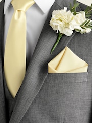 Yellow Slim Silk Wedding Tie And Pocket Square Set - Image 1 of 2