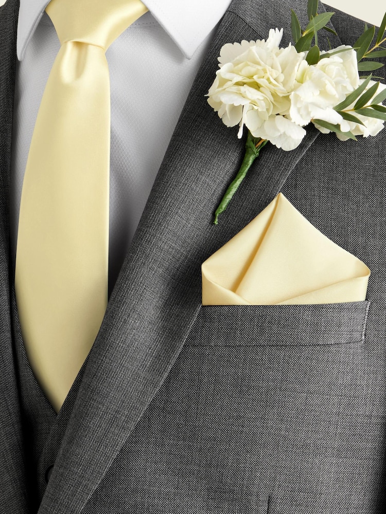 Yellow Slim Silk Wedding Tie And Pocket Square Set - Image 1 of 2