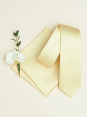 Yellow Slim Silk Wedding Tie And Pocket Square Set - Image 2 of 2