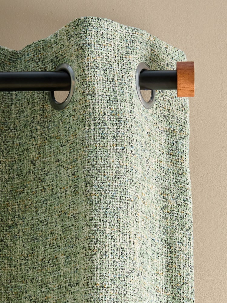 Green Bobble Texture Lined Eyelet Curtains - Image 3 of 5