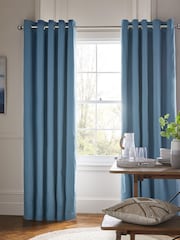 Blue Mid Blackout/Thermal Cotton Eyelet Curtains - Image 1 of 7