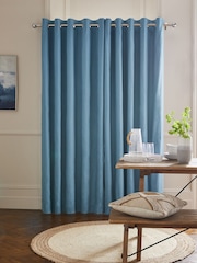 Blue Mid Blackout/Thermal Cotton Eyelet Curtains - Image 3 of 7