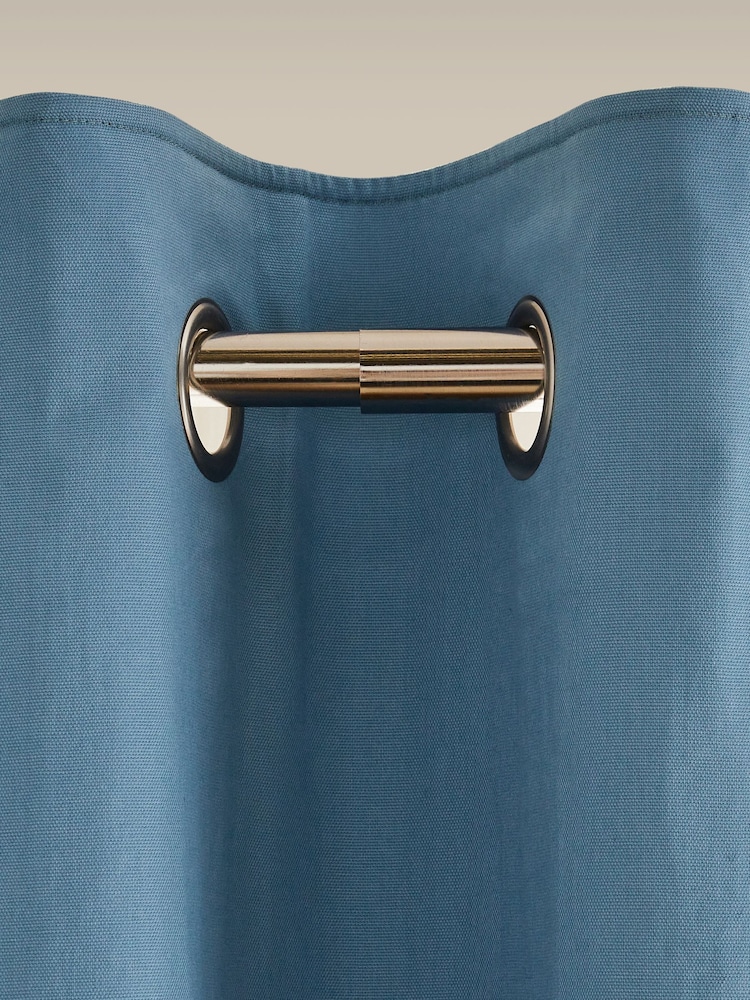 Blue Mid Blackout/Thermal Cotton Eyelet Curtains - Image 6 of 7