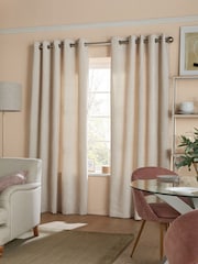 Natural Light Heavyweight Chenille Eyelet Lined Curtains - Image 1 of 6
