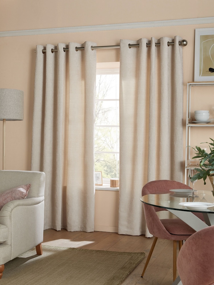 Natural Light Heavyweight Chenille Eyelet Lined Curtains - Image 1 of 6