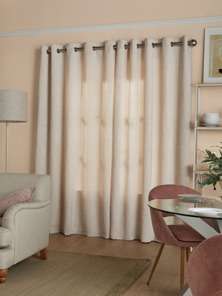 Natural Light Heavyweight Chenille Eyelet Lined Curtains - Image 2 of 6