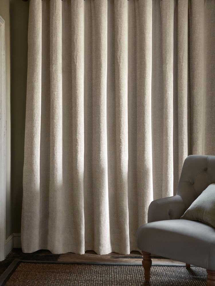 Natural Heavyweight Chenille Eyelet Blackout/Thermal Curtains - Image 6 of 7