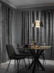 Grey Diamond Pleated Blackout Eyelet Curtains - Image 3 of 7