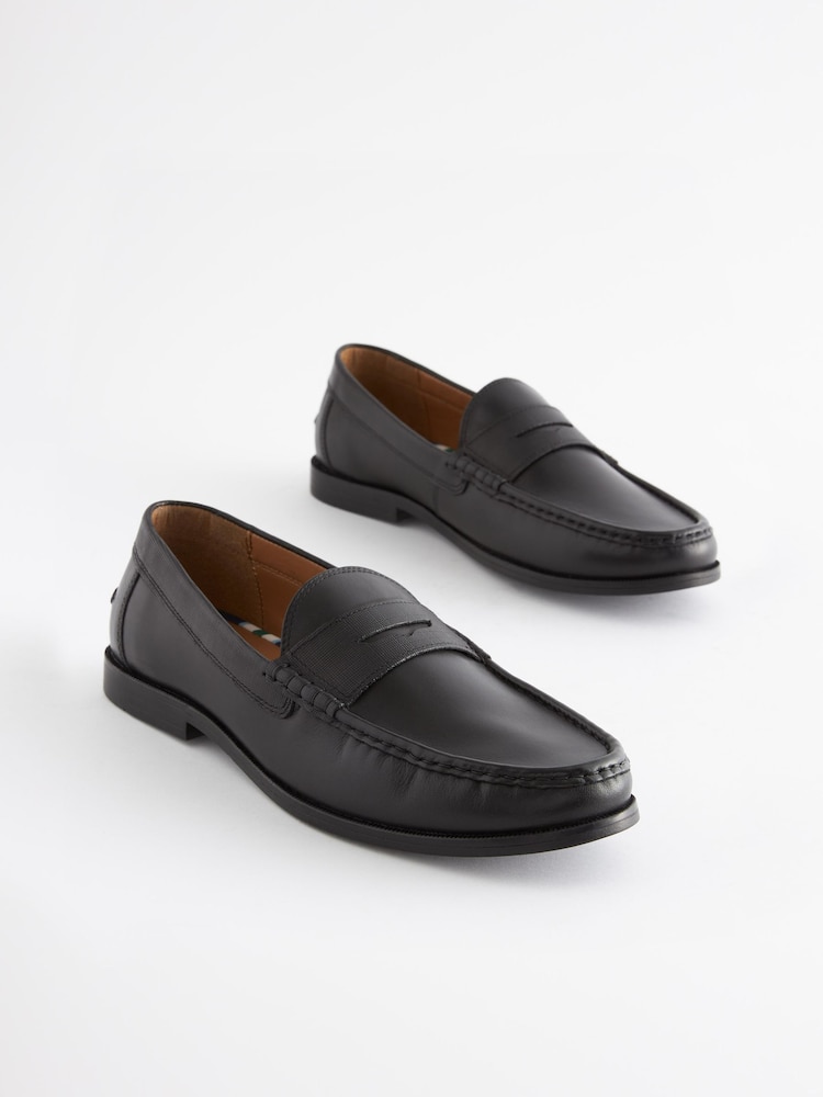 Black Leather Leather Penny Loafers - Image 3 of 8