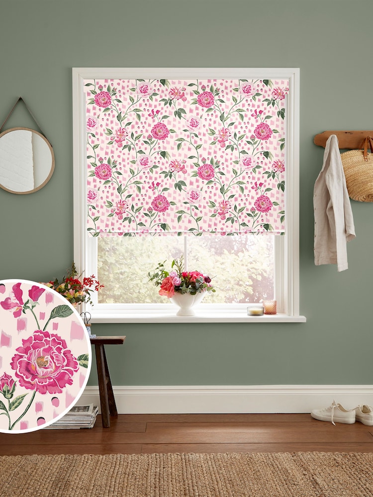Cath Kidston Pink Tea Rose Made To Measure Roman 100% Cotton Blinds - Image 1 of 6