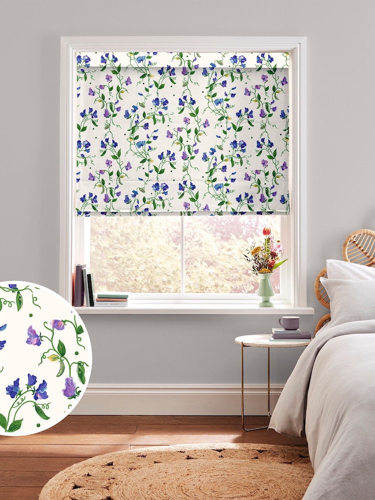 Cath Kidston Purple Sweet Pea Made To Measure Roman 100% Cotton Blinds - Image 1 of 6