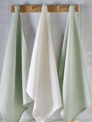 Set of 3 Sage Green Polka Dot 100% Cotton Elsie Tea Towels - Image 1 of 4