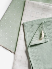 Set of 3 Sage Green Polka Dot 100% Cotton Elsie Tea Towels - Image 2 of 4