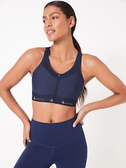 Navy Blue Active Sports Zip Front Dry Tech High Impact Bra DD+ - Image 1 of 7