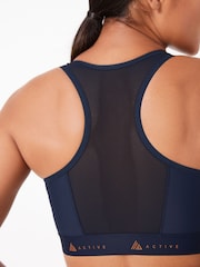 Navy Blue Active Sports Zip Front Dry Tech High Impact Bra DD+ - Image 5 of 7