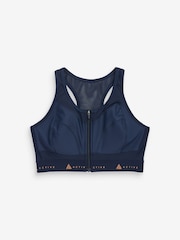 Navy Blue Active Sports Zip Front Dry Tech High Impact Bra DD+ - Image 6 of 7