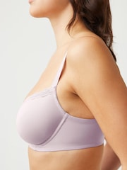 Navy Blue/Lilac Purple/White DD+ Non Pad Microfibre & Lace Trim Balcony Bras 3 Pack - Image 4 of 8