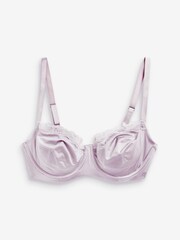 Navy Blue/Lilac Purple/White DD+ Non Pad Microfibre & Lace Trim Balcony Bras 3 Pack - Image 6 of 8