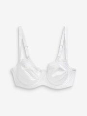 Navy Blue/Lilac Purple/White DD+ Non Pad Microfibre & Lace Trim Balcony Bras 3 Pack - Image 7 of 8