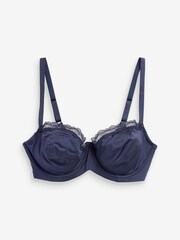 Navy Blue/Lilac Purple/White DD+ Non Pad Microfibre & Lace Trim Balcony Bras 3 Pack - Image 8 of 8