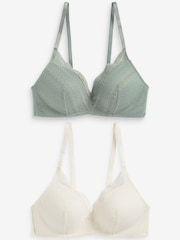 Grün/Ecru-Weiß - Bügellose Spitzen-BHs mit leichter Polsterung 2er-Pack - Bild 4 von 8