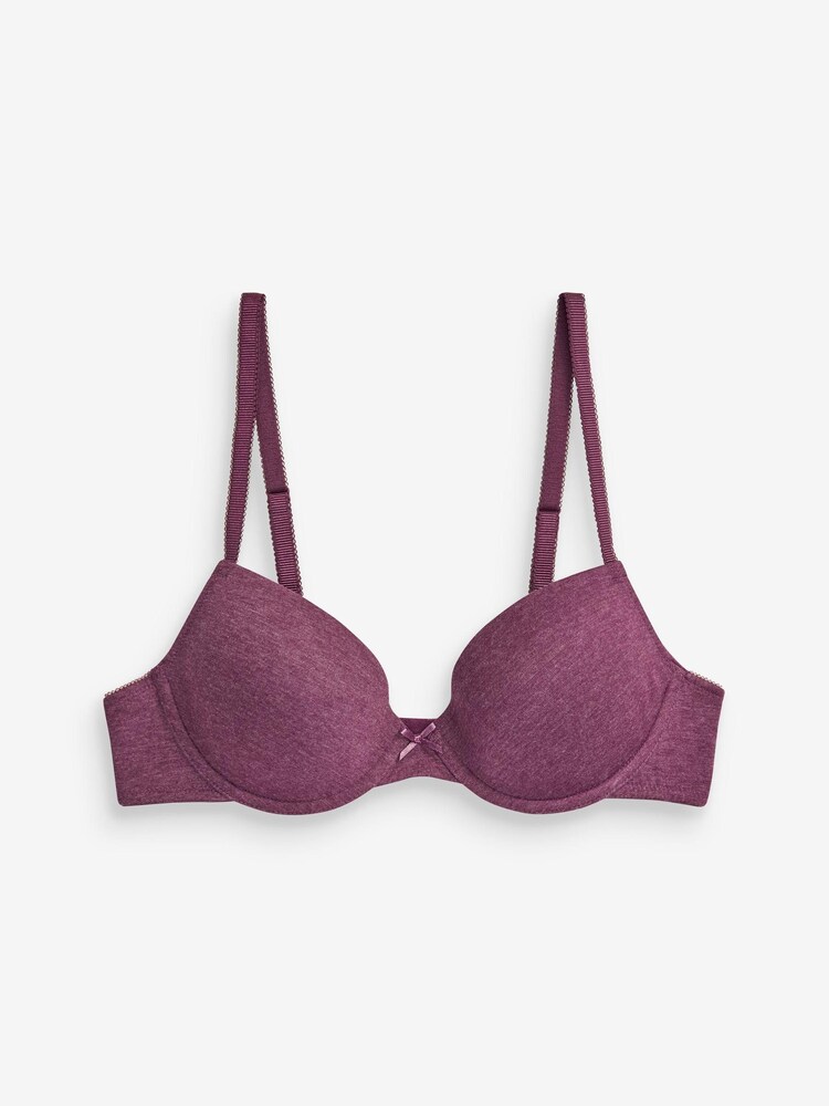 Plum Purple/Pink/Grey Marl Pad Plunge Cotton Blend Bras 3 Pack - Image 2 of 4