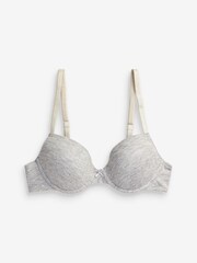 Plum Purple/Pink/Grey Marl Pad Plunge Cotton Blend Bras 3 Pack - Image 4 of 4
