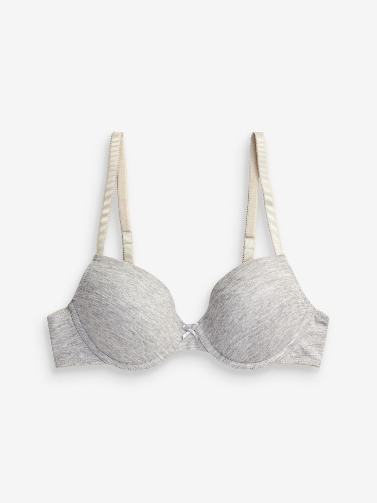 Plum Purple/Pink/Grey Marl Pad Plunge Cotton Blend Bras 3 Pack - Image 4 of 4
