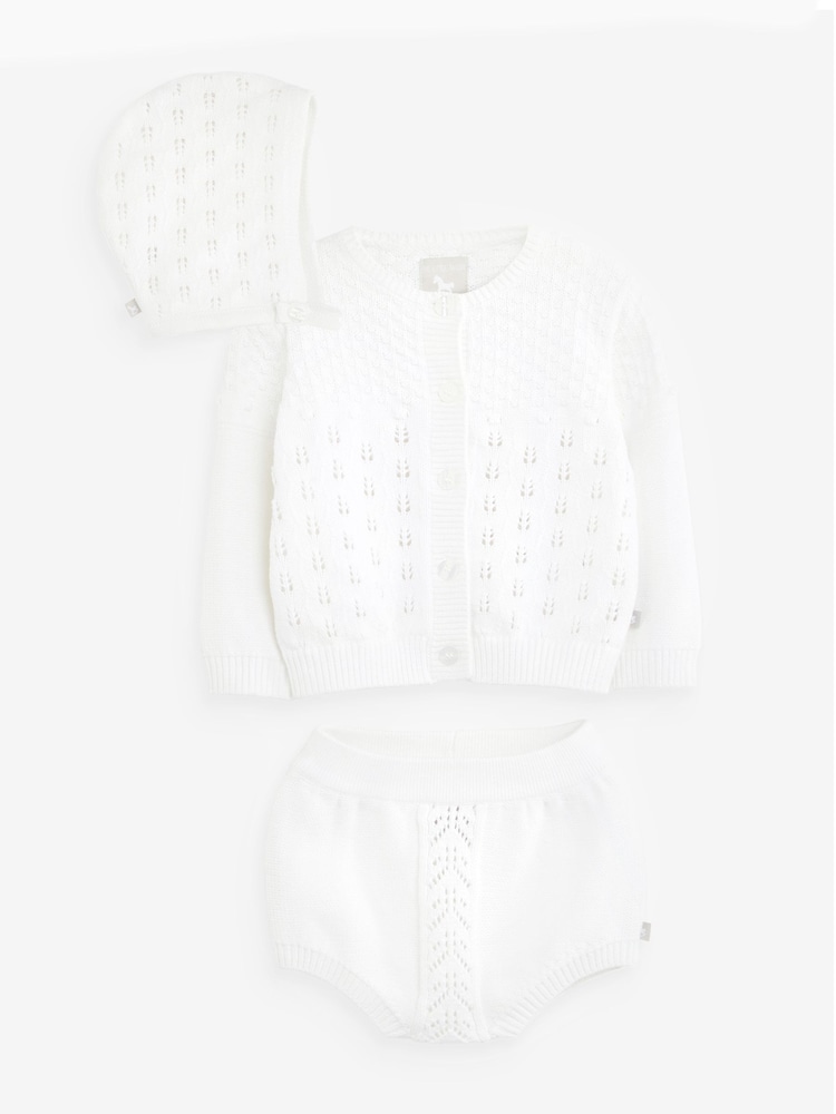 Blanco - Conjunto de regalo de 3 piezas de punto calado de algodón 100 % de The Little Tailor - Imagen 2 de 5