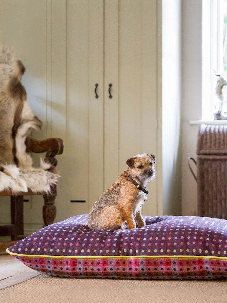 Lounging Hound Purple Pillow Bed in Mulberry Multispot Wool - Image 2 of 4