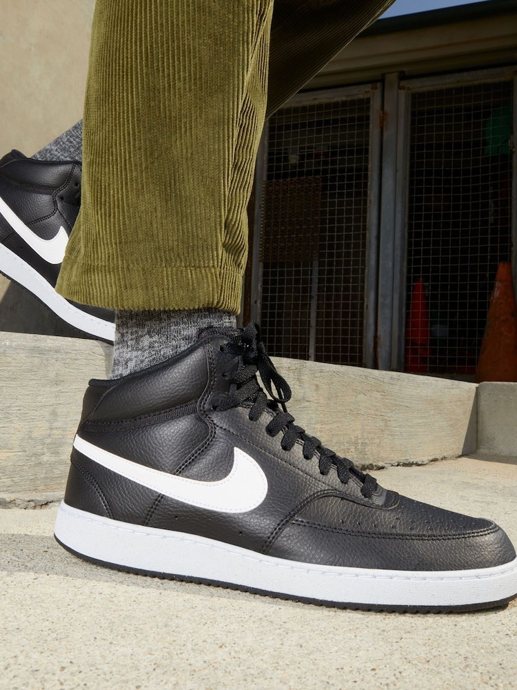 Nike Black/White Court Vision Mid Trainers - Image 10 of 11